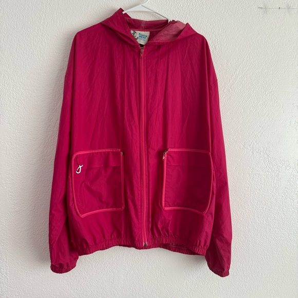 pemra Jackets & Blazers - Vintage Rain Jacket Womens XL Pouch Wear Pink Oversized Lightweight 80s 90s